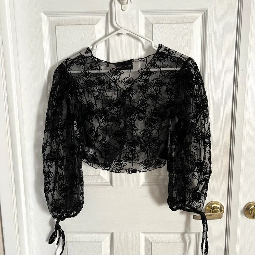 🆕 HOUSE OF SUNNY La Thorn Mesh Top in Noir Black Sz 4 US - Picture 3 of 8